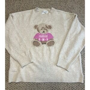 No Boundaries Women's Size XXL(20) Tan/Cream Lg Sleeve Sweater w Pink Teddy Bear